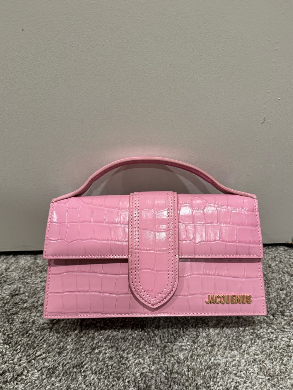 Jacquemus Pink Croc-Embossed Top Handle Bag